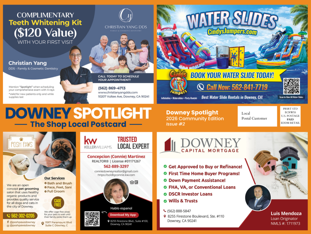 Norwalk Spotlight postcard with local business ads